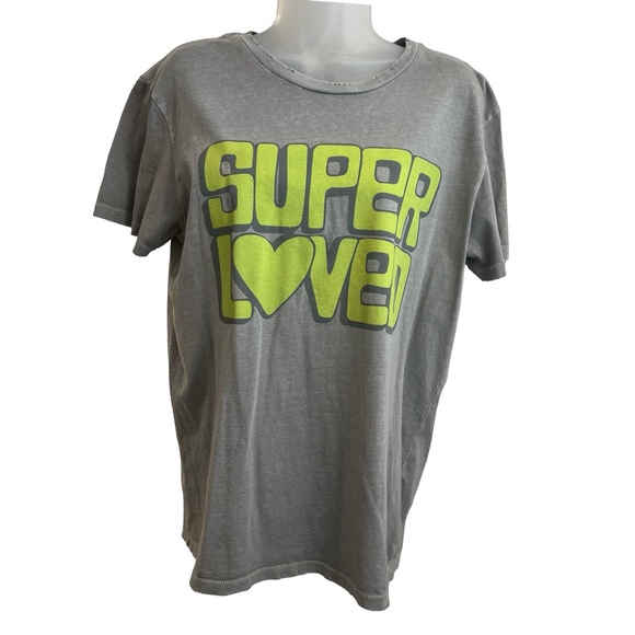 Twenty6 Designs Gray & Chartreuse Super Loved Distressed Tee Size M - Picture 2 of 7
